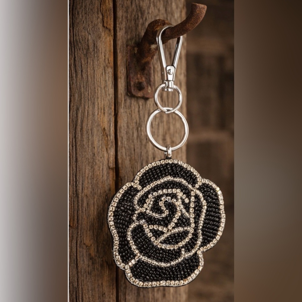 Beaded Black Rose Keychain Charm - Brand